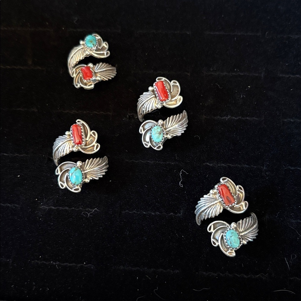 Turquoise and coral Stone Silver Rings each